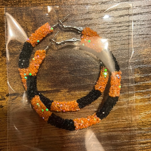 Orange and Black Hoop Earrings - Picture 1 of 2